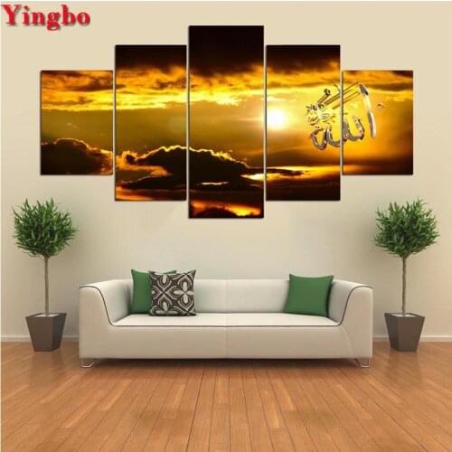 5 Pcs 5d diy square round diamond painting Islamic Muslim Golden Cloud Painting full drill embroidery diamond mosaic Decor Home