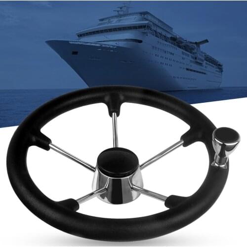 Boat Accessories Marine 13-1/2 Inch Stainless Steel 5 Spoke Steering Wheel with Black Foam Grip and Knob Accessories Tool