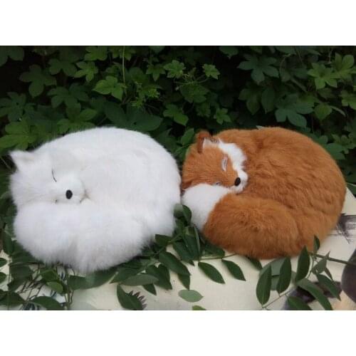 A pair of big simulation fox toy resin&fur fox brown and white sleeping fox doll gift about 27x12x27cm 0837