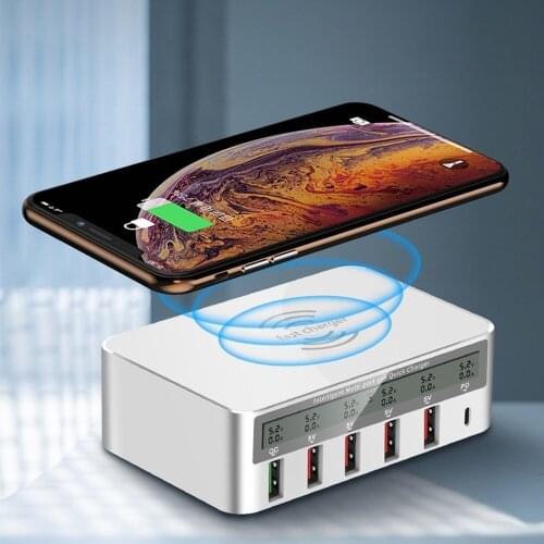 QC3.0 Fast Charge 5USB 10A Charger Multifunction LCD Screen Charger Station for Mobile Phone Tablet Smart Devices