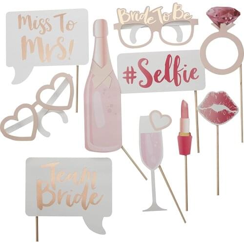 Hen Party Photo Props Bachelorette Party Rose Gold Team Bride Straws Decoration Wedding Party Hen Night Bridal Shower Decor