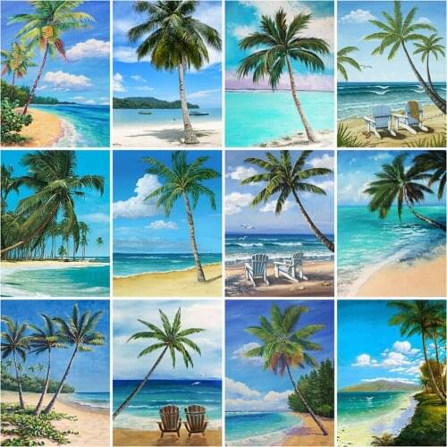 Evershine Diamond Painting Seaside Mosaic Art 5D DIY Diamond Embroidery Tree Landscape Cross Stitch Kit Home Decorations