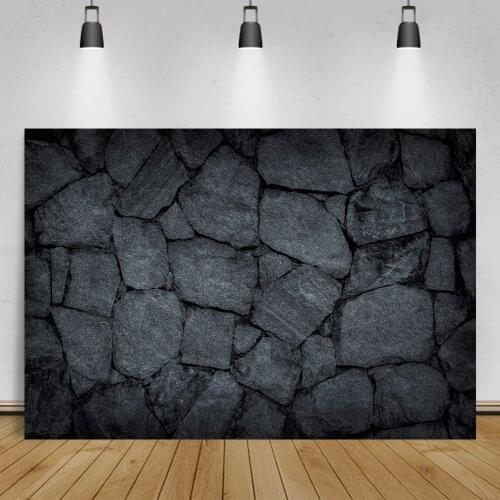Laeacco Dark Black Stone Stacked Wall Party Home Decor Pattern Photographic Backgrounds Photography Backdrops For Photo Studio