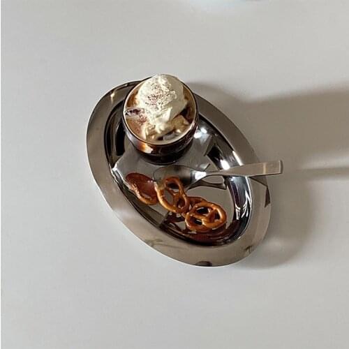 Lost Blue Oval Metal Tray Bright Face Tray Breakfast Tray Stainless Steel Meal Tray Bread Plate for Food