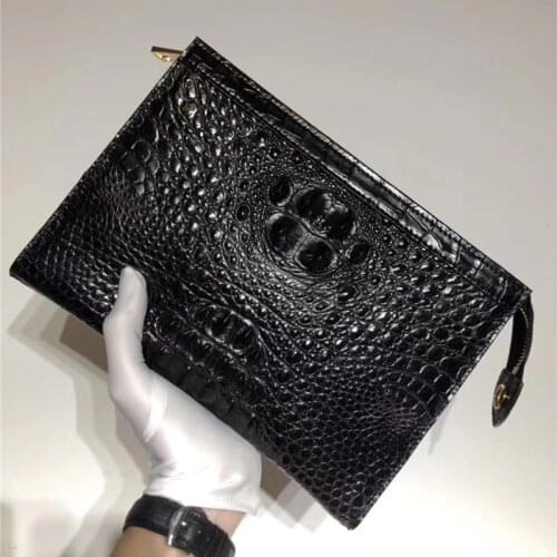 Classical Genuine Crocodile Skin Businessmen Working Clutch Bag Authentic Alligator Leather Zipper Closure Male Large Card Purse