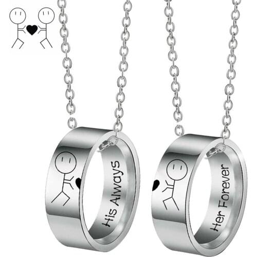 Ring Neckalce For Couples Always Forever Stainless Steel Cartoon Character Mathcing Promise Couples Necklace For Him Her Set 2pc