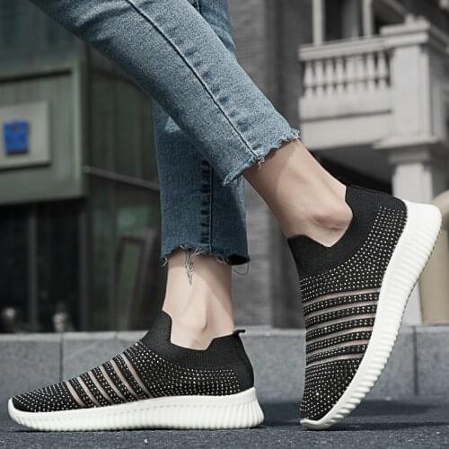 Women Diamond Sneakers Vulcanized Shoes Sock Sneakers Women Summer Slip On Flat Shoes Women Plus Size Loafers