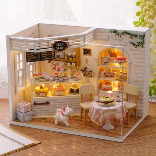 Doll House With Dust Cover Dollhouse Miniature Handmade Casa De Boneca DIY toys for children Birthday Gifts Cat Cake Diary H014