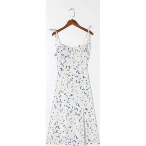Summer womens casual printed slim-fit split sling dress
