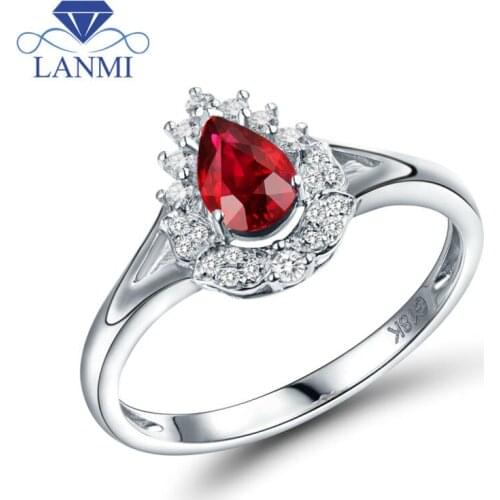 Lovely 18K White Gold Natural Ruby Ring Diamond for Girlfriend Anniversary Jewelry Gift WU291