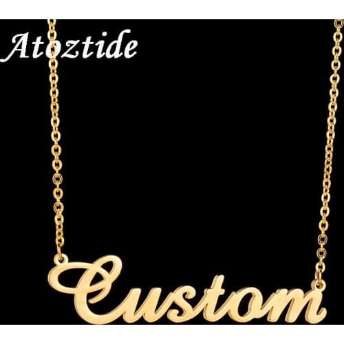 Atoztide Customized Fashion Stainless Steel Name Necklace Personalized Letter Gold Choker Necklace Pendant Nameplate Gift