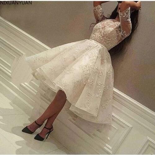 Fashion Wedding Lace Dress Short Gown White Ivory Short Wedding Dresses Lace Tea Length Vestido De Novia Vestido Novia