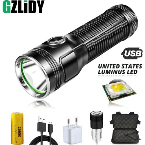 Powerful Luminus LED Flashlight USB Rechargeable Tactical Torch Waterproof Fishing Lamp use 26650 Large Capacity Lithium Battery