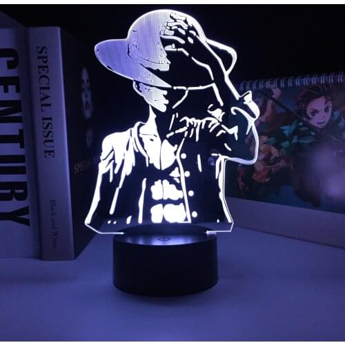 Man With Scar On His Chest Touches Straw Hat 3D Lamp Black Base Acrylic Light Guide Plate for Children Festival Birthday Gifts