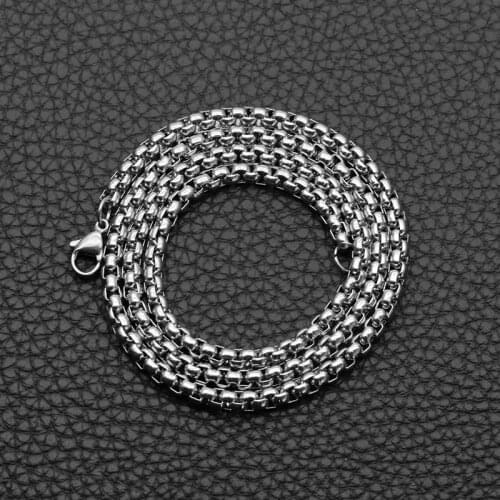 Width 2.5/3mm Stainless Steel Square Pearl Chain Necklace Men Link Necklace Hip Hop Rock Style Gift Jewelry Length 50-70CM