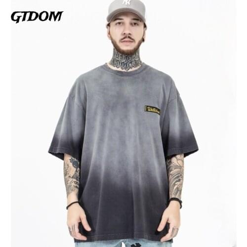 GTDOM Mens Summer 2021 Pure Cotton Popular Logo Tie-dyed Thin Oversize Back Butterfly Print Short-sleeved Loose T-shirt Couple