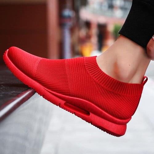 Summer Slip on Shoes Men Sport Shoes Tennis Man Sports To Run Shoes Men Sneakers Socks Male Red Jogging Fitness Sneekers E-464
