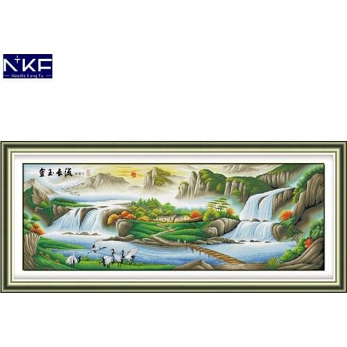 NKF Big River Stamped Cross Stitch Patterns DIY Kit Needlework Embroidery Sets Chinese Cross Stitch for Home Decor