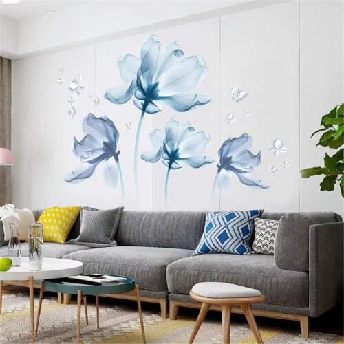 Blue Flower Wall Sticker For Living Room Wedding Bedroom Decoration DIY Modern Home Decor Wall Art Poster