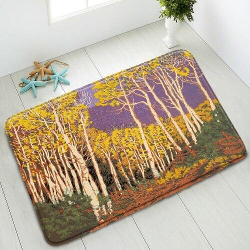 Anti-Slip Bath Mat Country Forest Oil Painting Scenery Bedroom Kitchen Interior Doormat Absorbent Floor Mat Home Carpet Washable