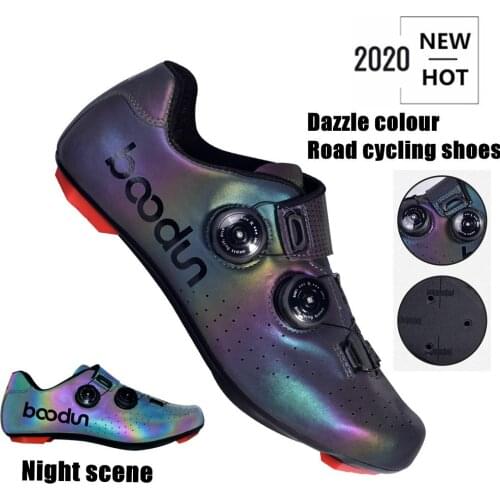 2020 New road cycling shoes professional racing road bike bicycle sneakers dazzle color ultralight breathable self-locking shoes