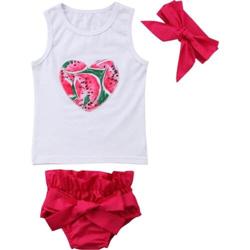 Newborn Infant Baby Kid Girls Summer Sleeveless Clothes Outfits 3pcs Bowknot Set Size 0-3T