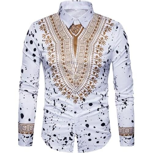 3D Print Shirt Men 2021 Traditional African Dashiki Men Shirt Long Sleeve Slim Fit Casual Mens Dress Shirts Camisas Masculinas