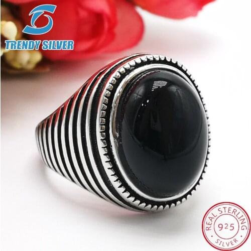 Silver 925 fine jewelry man rings men accessories turquoise gemstone natural black onyx agate wholesale TRENDY SILVER TCR8077