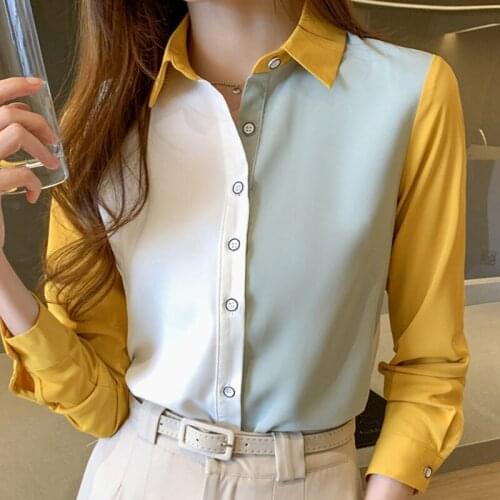 Long Sleeve Chiffon Blouse Shirt Blouse Women Blusas Mujer De Moda 2021 Turn Down Collar Office Blouse Women Tops Blusa E224