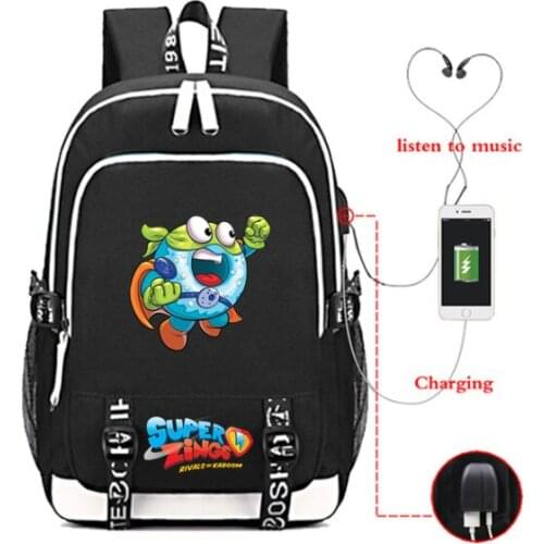 New Geams SUPER ZINGS School Bag Printing Backpack USB Charging Laptop Backpack Canvas Travel Bags Teenager Mochila Feminina