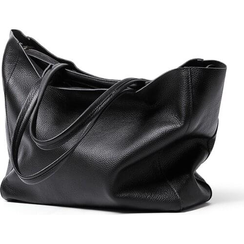 Classic Simple Tote Women Handbags Soft Genuine Leather Bag Luxury Designer Black/Gray Daily Shopping Shoulder Bags For Ladies