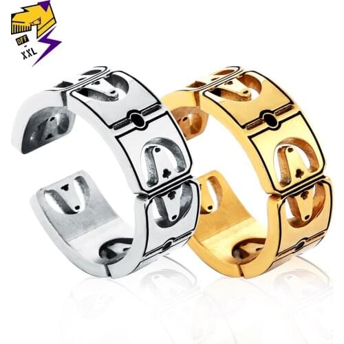 Trend Men Street Basketball Stage Rings Hollow Stainless Steel Finger Ring Female Freestyle Wedding Band Jewelry Gold Color