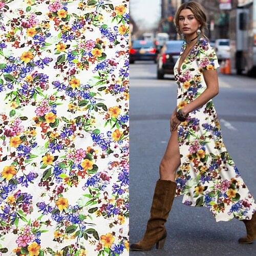Bright flower floral print design silk and cotton blended fabric 12momme,SCT447