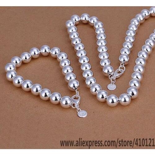 S151 Hot High Quality Anniversary Jewelry Sets,Wholesale Jewelry Elegant Charms Fashion 10M Smooth Ball Bracelet Necklace