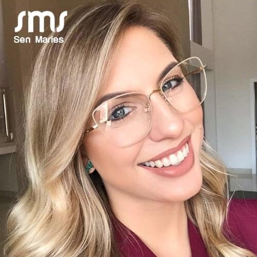 SMS Vintage Leopard Cat Eye Glasses Frame Women Clear Lens Optical Eyeglasses Frames Female Fashion Blue Light Blocking Glasses