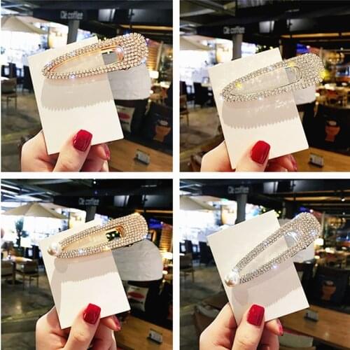 Woman Hair Accessories Crystal Rhinestones Hairpins Geometric Waterdrop Imitiation Pearl Hair Clips Side Clip Fine Gift