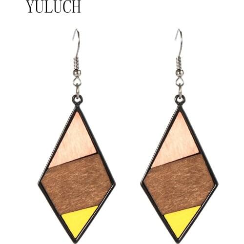 YULUCH Women geometric black alloy pendant earrings girls multicolor elegant casual jewelry womens wooden accessories wood