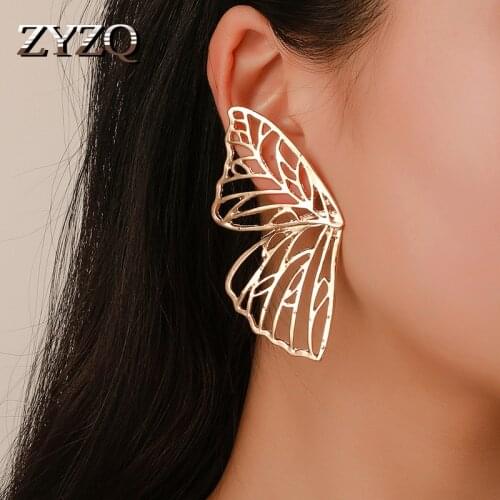 ZYZQ Female Hyperbole Stud Earrings Trendy Butterfly Wing Shaped Hollow Design Surprise Birthday Present For Women Dropshipping