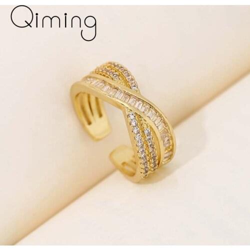 Micro Pave Cz Zircon Crystal Rings Women Geometric Open Style Eternity Stacking Luxury Ring Wedding Engagement Gift