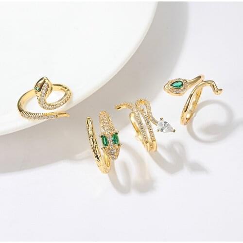 Pipitree Cubic Zirconia Snake Ring for Women Female Open Adjustable CZ Finger Rings Gold Color Party Wedding Statement Jewelry