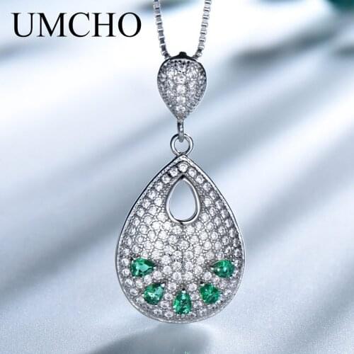 UMCHO Genuine 925 Sterling Silver Pendant Necklace Vintage Luxury Gemstone Jewelry For Women Party Gift Fine Jewelry With Chain