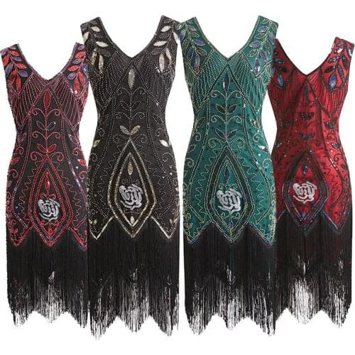 Summer Vintage Elegant A-line Sleeveless Embroidery V-neck 5 Colours Tassel Pattern Sequin Plus Size Party Women Dress 9965