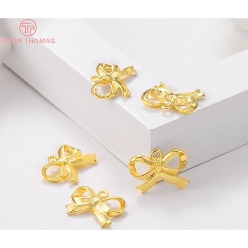 10PCS 17x13MM Hole 2MM 24K Gold Color Brass Bow Knot Pendants Charms High Quality Diy Jewelry Findings Accessories