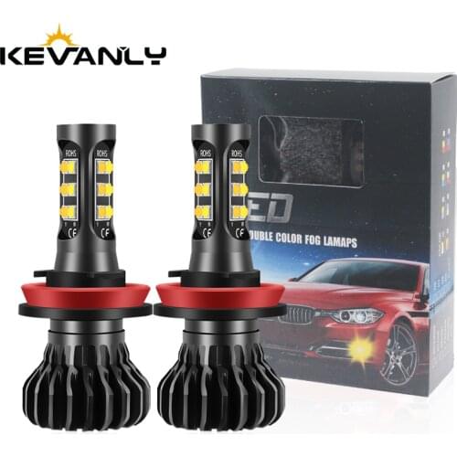 2PCS Flash fog LED H8 H11 9005 9006 H7 880 881 H1 H3 car Fog light Dual Color Strobe light DRL LED Flash automobiles 3000k
