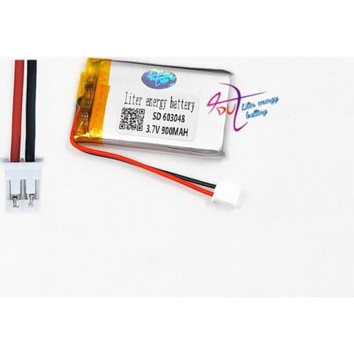 3.7V 900mAh LiPo Lithium Polymer Rechargeable Battery JST PH 2.0mm 2pin connector 603048 For Mp3 GPS bluetooth camera speaker