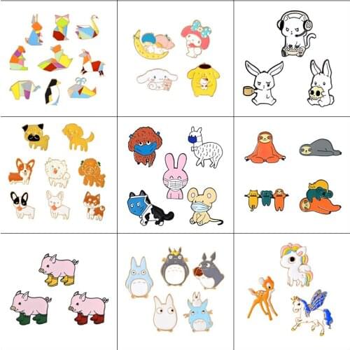 3-9pcs / Set Cartoon Enamel Pin Cute Animal Brooch Kitten Dog Sloth Pin Shirt Jacket Lapel Pin Badge Jewelry Gift for Fans