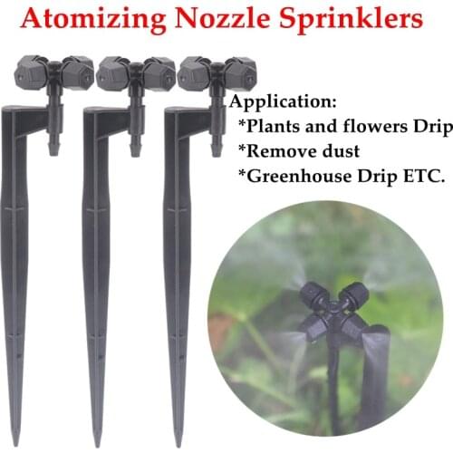 4Pcs 4-Head Black Square Head Atomizing Nozzle Irrigation Sprinkler cross misting Nozzle Support Spike Watering Sprinklers
