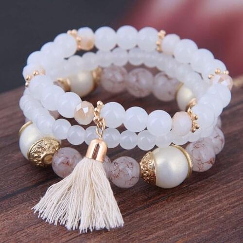 YADA 2021 Ins Fashion Tassel Bracelets&Bangles For Women Beads Bracelets Charm Crystal Jewelry Multi-layer Bracelet BT210002