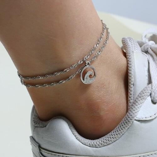 L&H Silver Color Double Layer Anklets For Women Fashion Simple Round Shape Ankle Bracelets Hot Selling Female Ankle Chain 2019