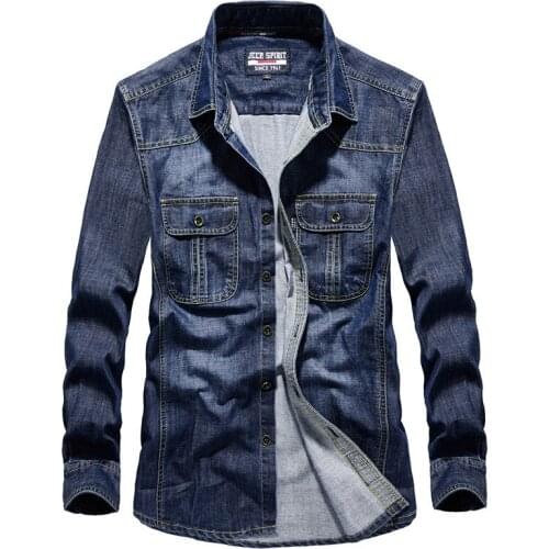 Brand Autumn Shirts Men Long Sleeves Denim Shirt Cotton Single Breasted Jeans Shirt Male Casual Shirts Korean Clothes Size M-4XL